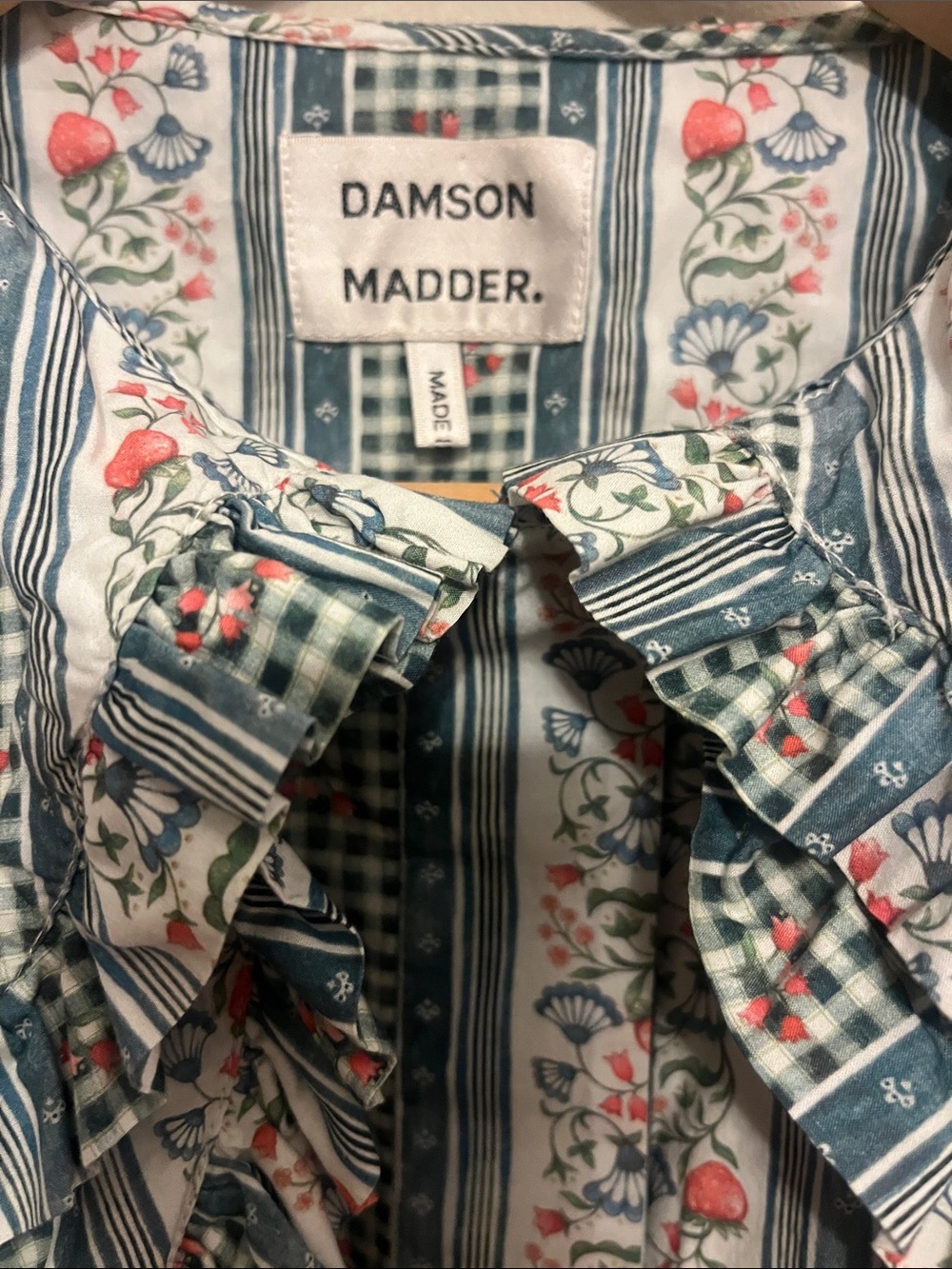 Damson Madder Lois Floral Stripe Ruffle Blouse wallpaper shirt top prairie - Picture 7 of 11